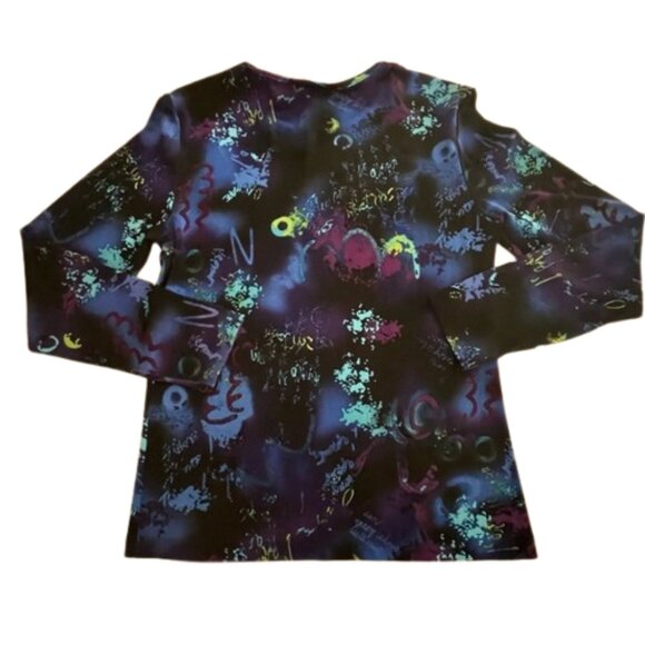 Chico’s Travelers Abstract Art Graffiti Print Slinky Knit Top Size M Chico’s 1 - Picture 2 of 7